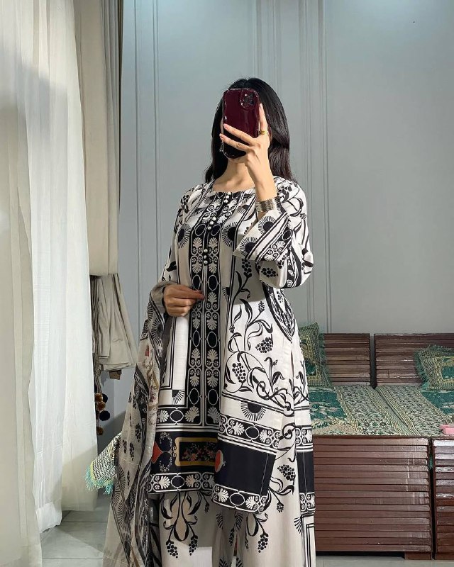 Pehnava Style Pure Natural Crepe With Digital Print Co-Ord Set - Image 3