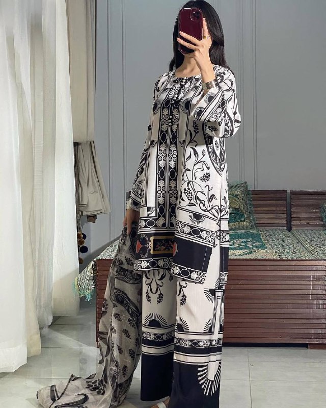 Pehnava Style Pure Natural Crepe With Digital Print Co-Ord Set - Image 4