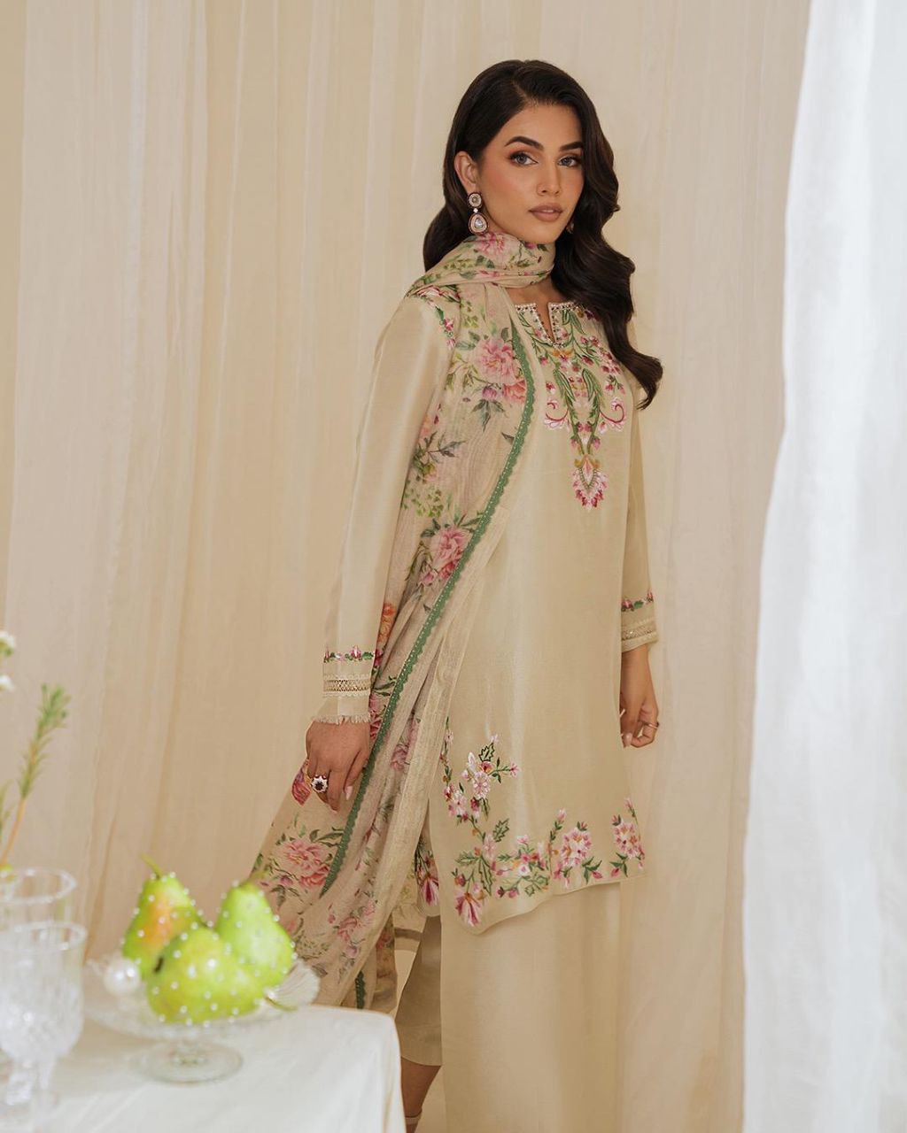 Pehnava Style Pure Natural Crepe With Embroidery Work Top Farashi Palazzo With Duppatta - Image 8