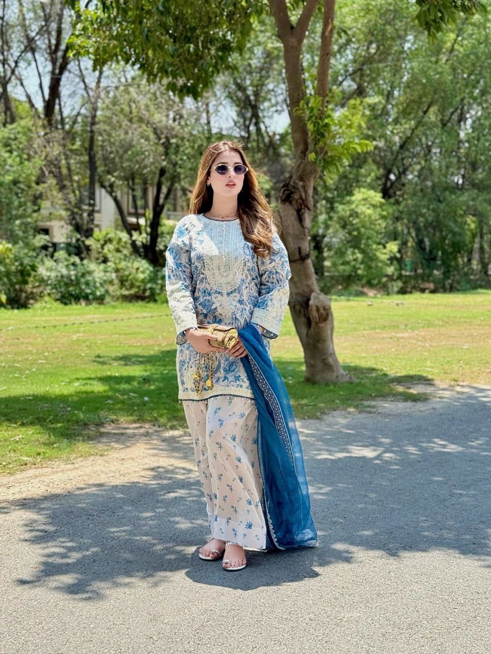 Pehnava Style Pure Natural Crepe With Digital Print Embroidery Work Kurtie Farshi Palazzo With Duppatta - Image 3