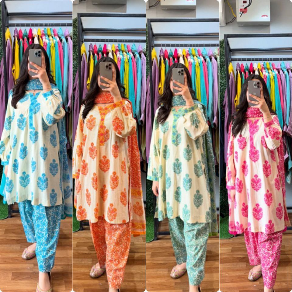 Pehnava Style Pure Muslin Cotton With Digital Print Kurta Farshi Palazzo With Dupatta - Image 2