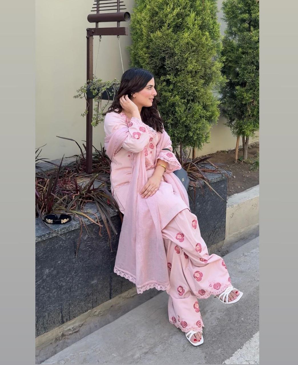 Pehnava Style Pure Natural Crepe Embroidery Work Top Farshi Palazzo With Duppatta - Image 2