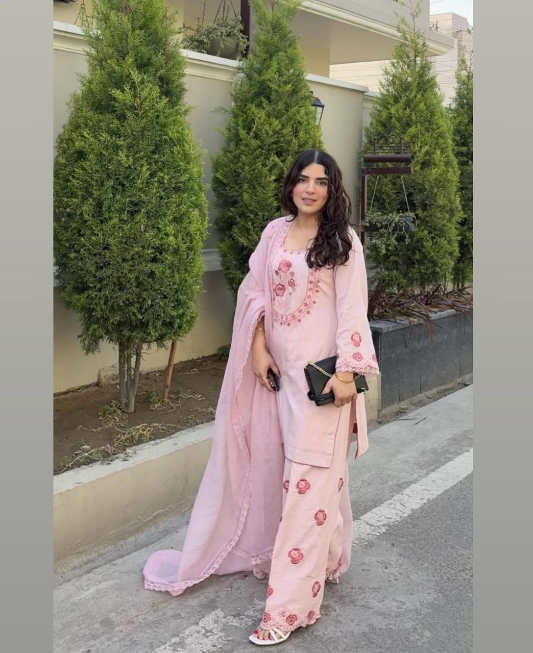 Pehnava Style Pure Natural Crepe Embroidery Work Top Farshi Palazzo With Duppatta