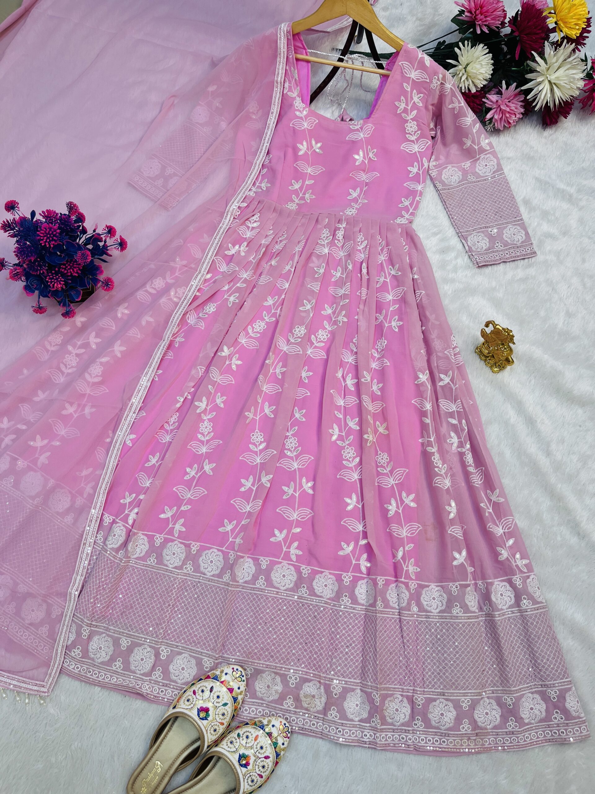 PINK NEW PARTY WEAR LOOK GOWN & DUPATTA SET - Image 3