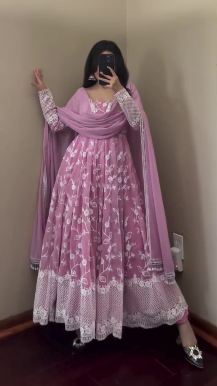 PINK NEW PARTY WEAR LOOK GOWN & DUPATTA SET - Image 5