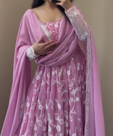 PINK NEW PARTY WEAR LOOK GOWN & DUPATTA SET